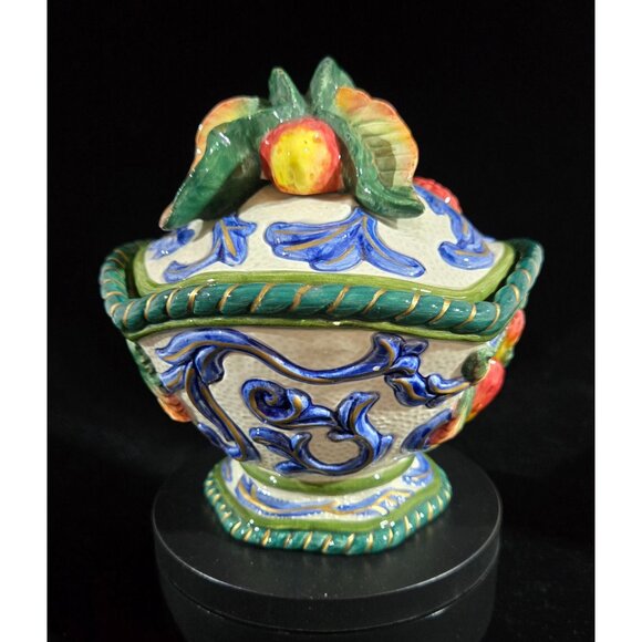 Fitz & Floyd Ceramic Florentine Covered Dish With Lid Hand-Painted Vibrant Color - Picture 2 of 9